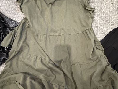 Crown & Ivy Women's Olive Green Tiered Babydoll Mini Dress Size Medium
