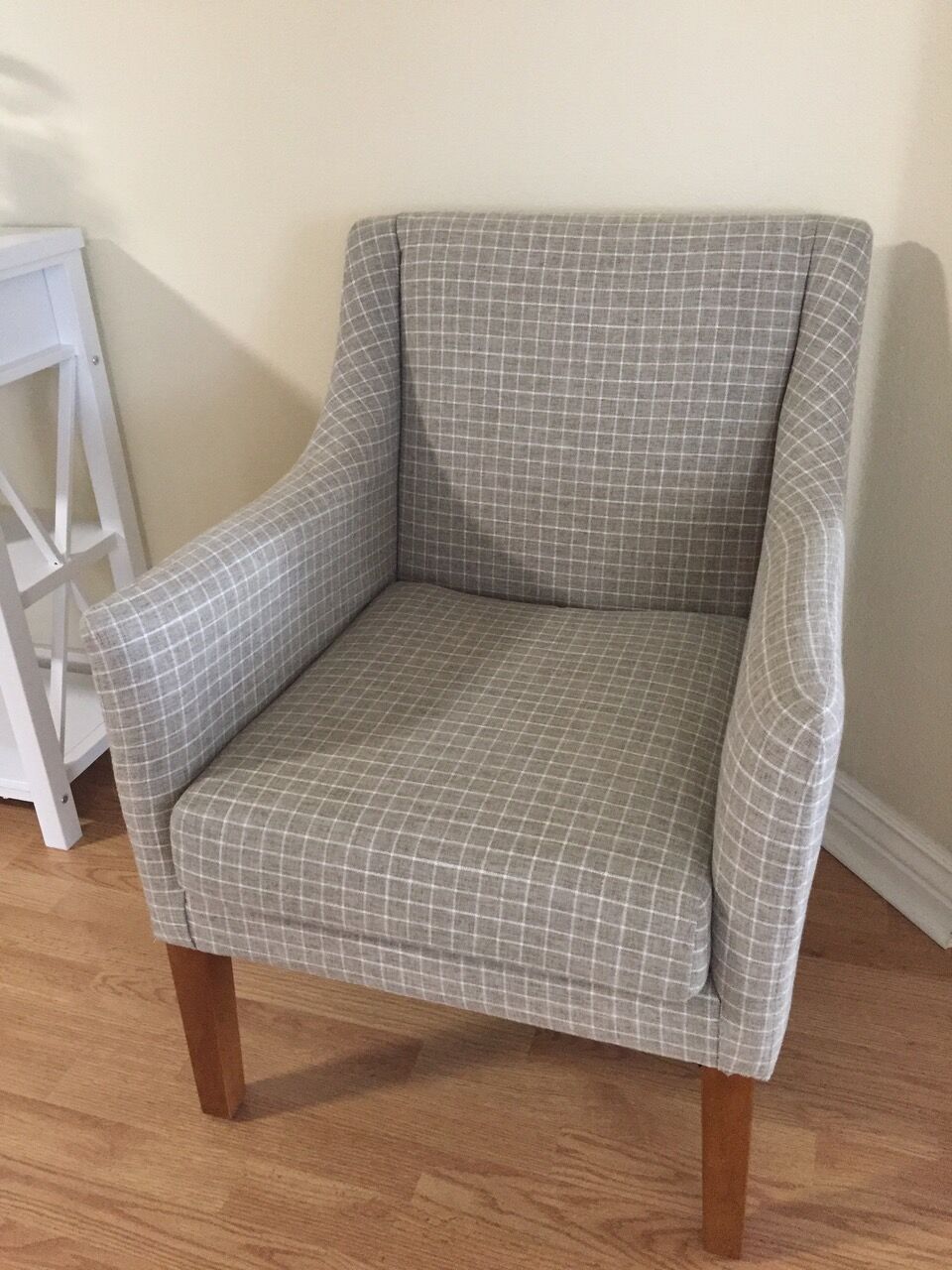 Taupe & White Checked Arm Chair