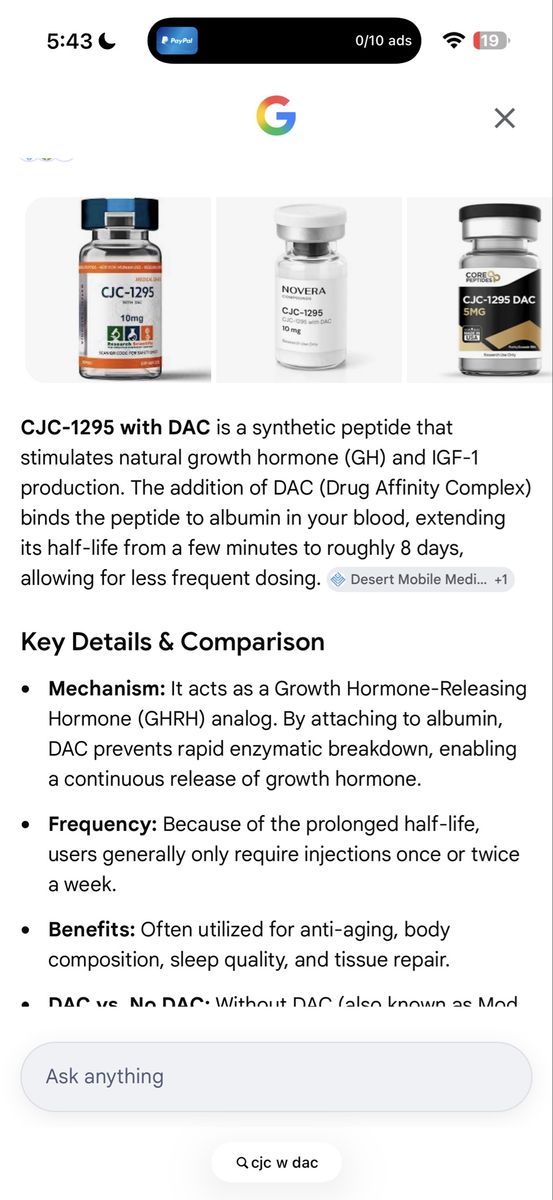 CJC W DAC muscle growth and hgh stimulation peptide 5 mg vials x10