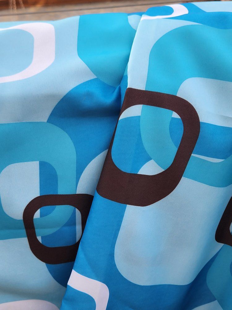 Retro Blue and Brown Geometric Mod Print Shower Curtain