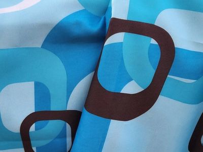 Retro Blue and Brown Geometric Mod Print Shower Curtain