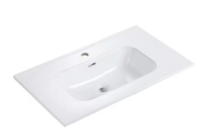 30" Drop-In Rectangular Integrated Bathroom Sink in Gloss White Ceramic Vanity Top