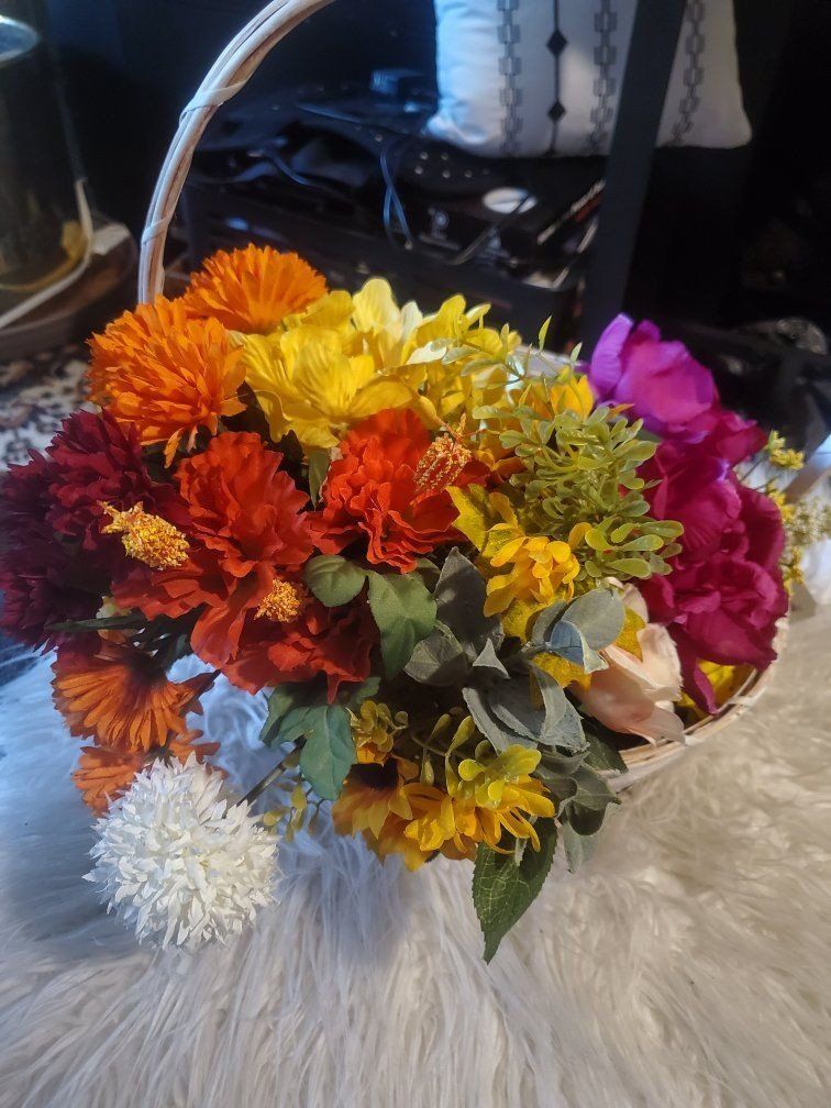 Gift Basket W/ Faux Flowers