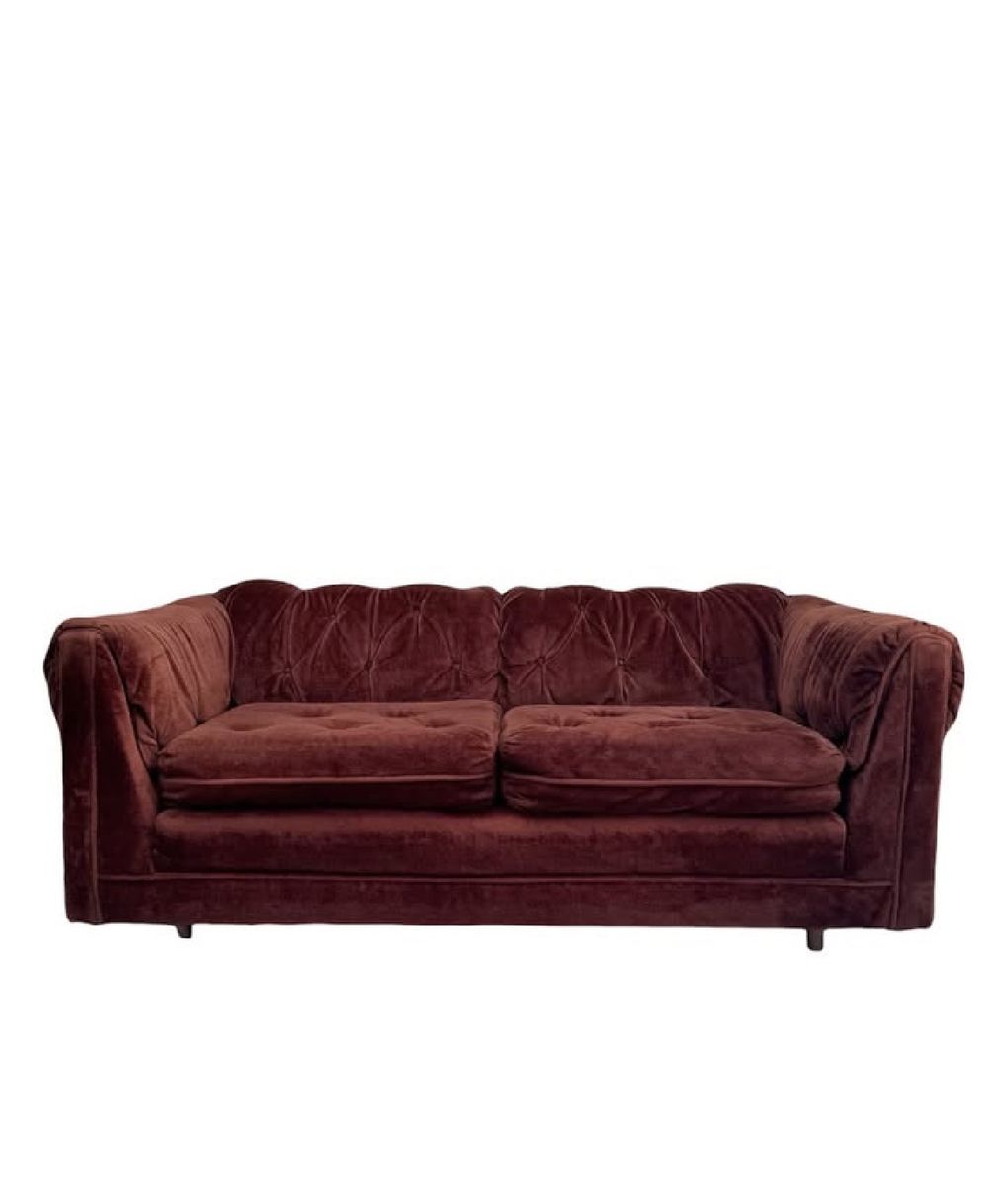 Vintage Style Burgundy Velvet Tufted Chesterfield Sofa