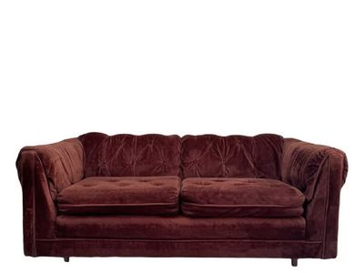 Vintage Style Burgundy Velvet Tufted Chesterfield Sofa