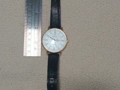 MxOnda Quartz Watch White Round Dial Gold Tone Black Genuine Leather Band Watch