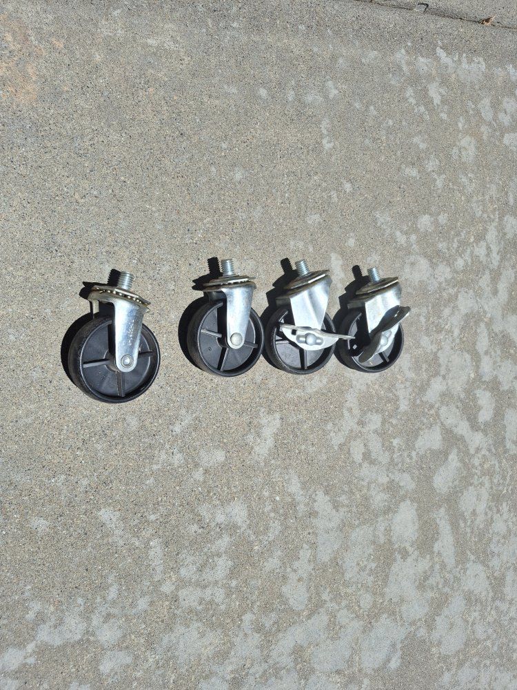 4 Casters Swivel Wheels, Black Threaded Stem, Heavy Duty for Carts, Furniture, Workbenches