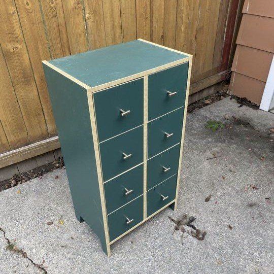 8-Drawer Cabinet - Green & Natural Finish, Versatile Organization
