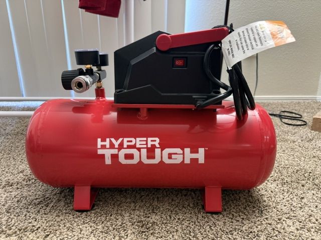 Hyper Tough Red 100 PSI Oil-free Portable Air Compressor 3 gal with accessories 
