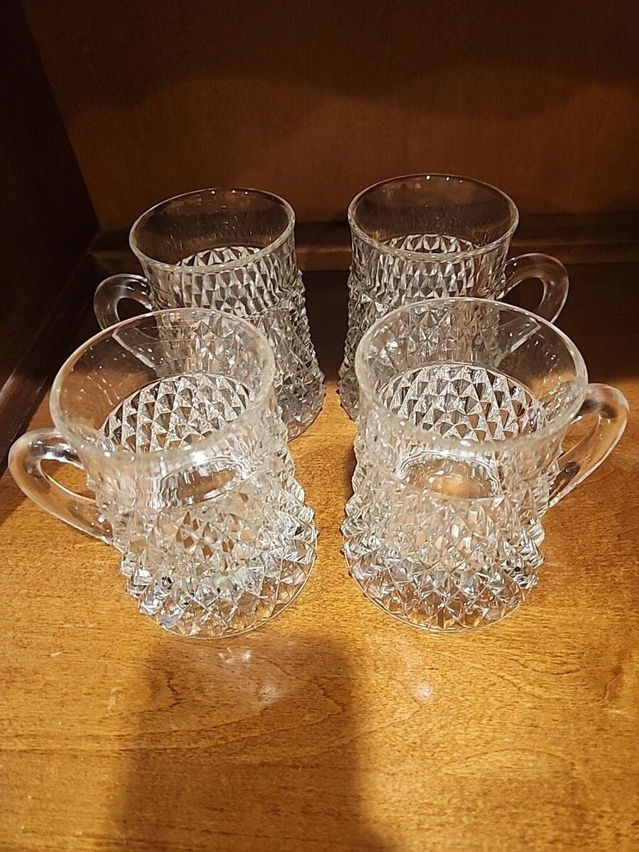 4 piece Indiana Glass Diamond Point 4.5 Inches Mug
