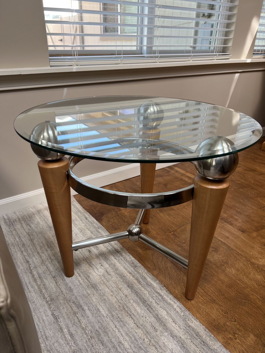 Contemporary Glass and Wood End Table