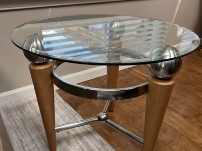 Contemporary Glass and Wood End Table