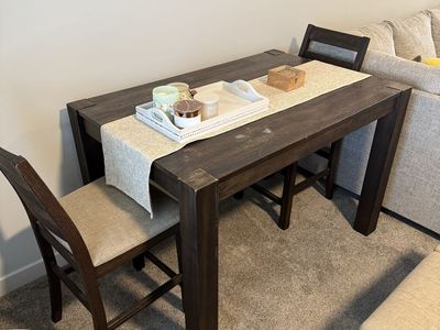 Dark Wood Extendable Dining Table with 6 Chairs - Space Saving Design