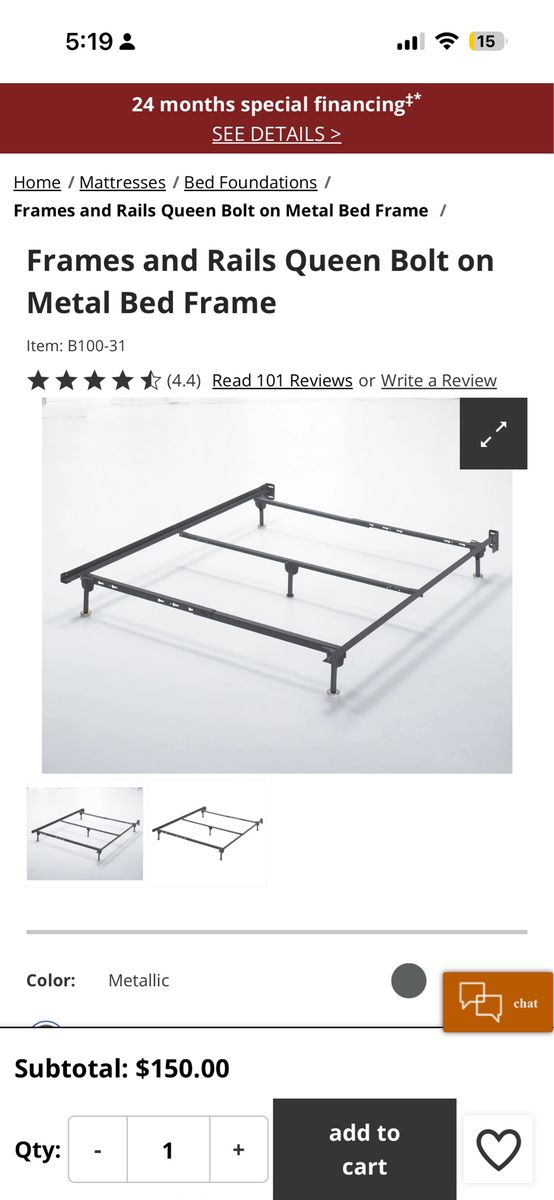 Frames and Rails Queen Bolt on Metal Bed Frame