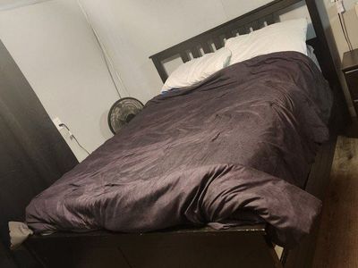 Queen Mattress, Box Spring, Wooden Bedframe