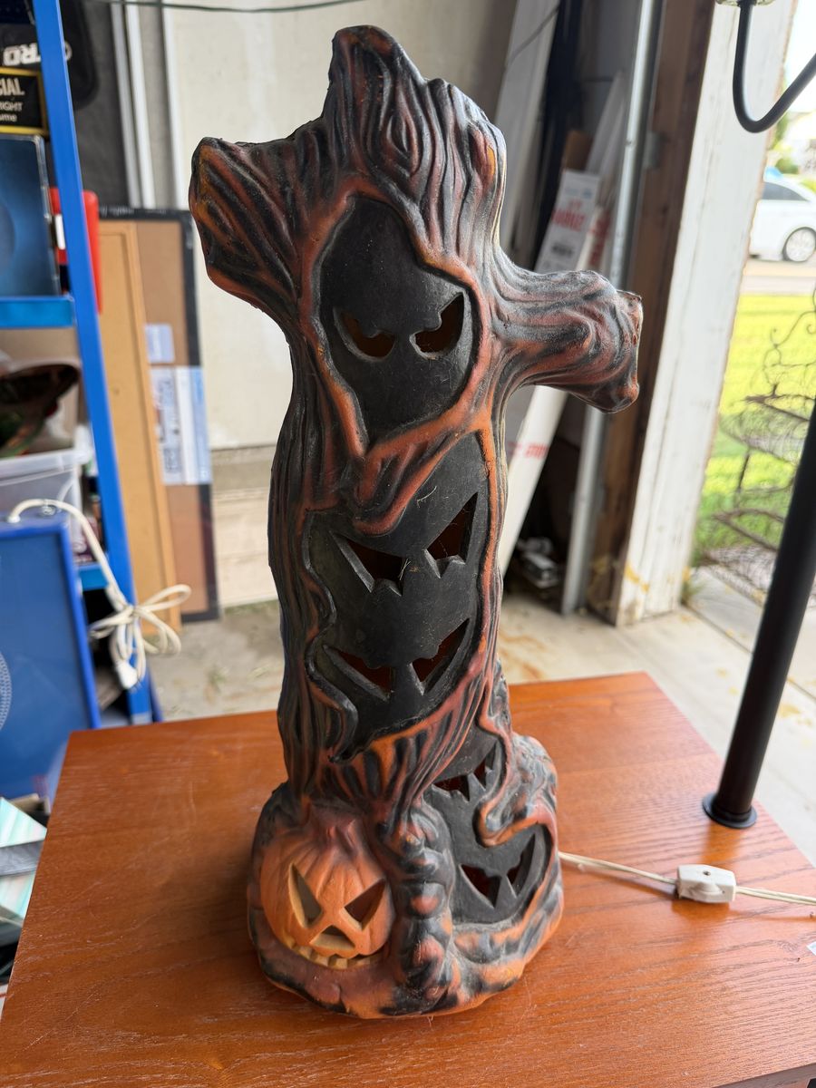 1993 Vintage Trendmasters Lighted Pumpkin Ghost Tree Blow Mold 18 Inches