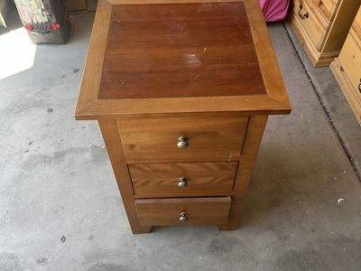 Wooden 3-Drawer Nightstand and Matching Slatted Headboard Set