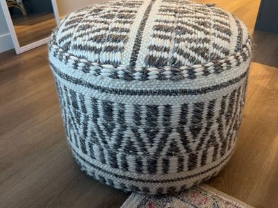 Woven Boho Geometric Pouf Ottoman Grey and White