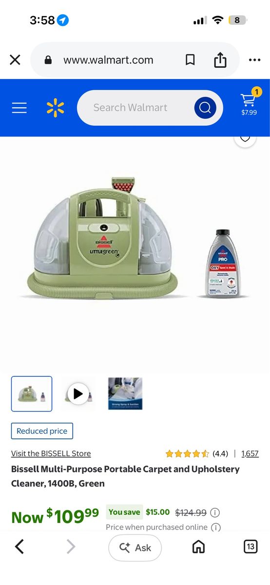 Bissell Little Green 1400B Multi-Purpose Portable Carpet & Upholstery Cleaner, Green