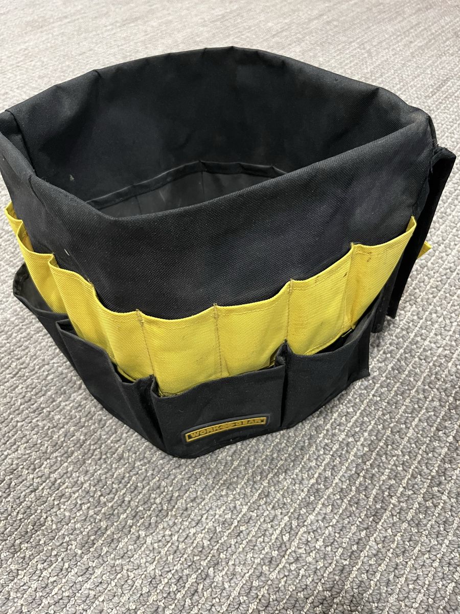 Work Gear Large Round Tool Bag Organizer w/ Pockets, Black & Yellow, Heavy-Duty Canvas