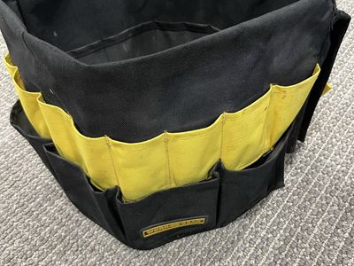 Work Gear Large Round Tool Bag Organizer w/ Pockets, Black & Yellow, Heavy-Duty Canvas