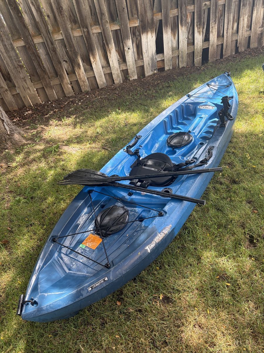 Lifetime Tamarack Angler 100 Fishing Kayak in Blue with Paddles