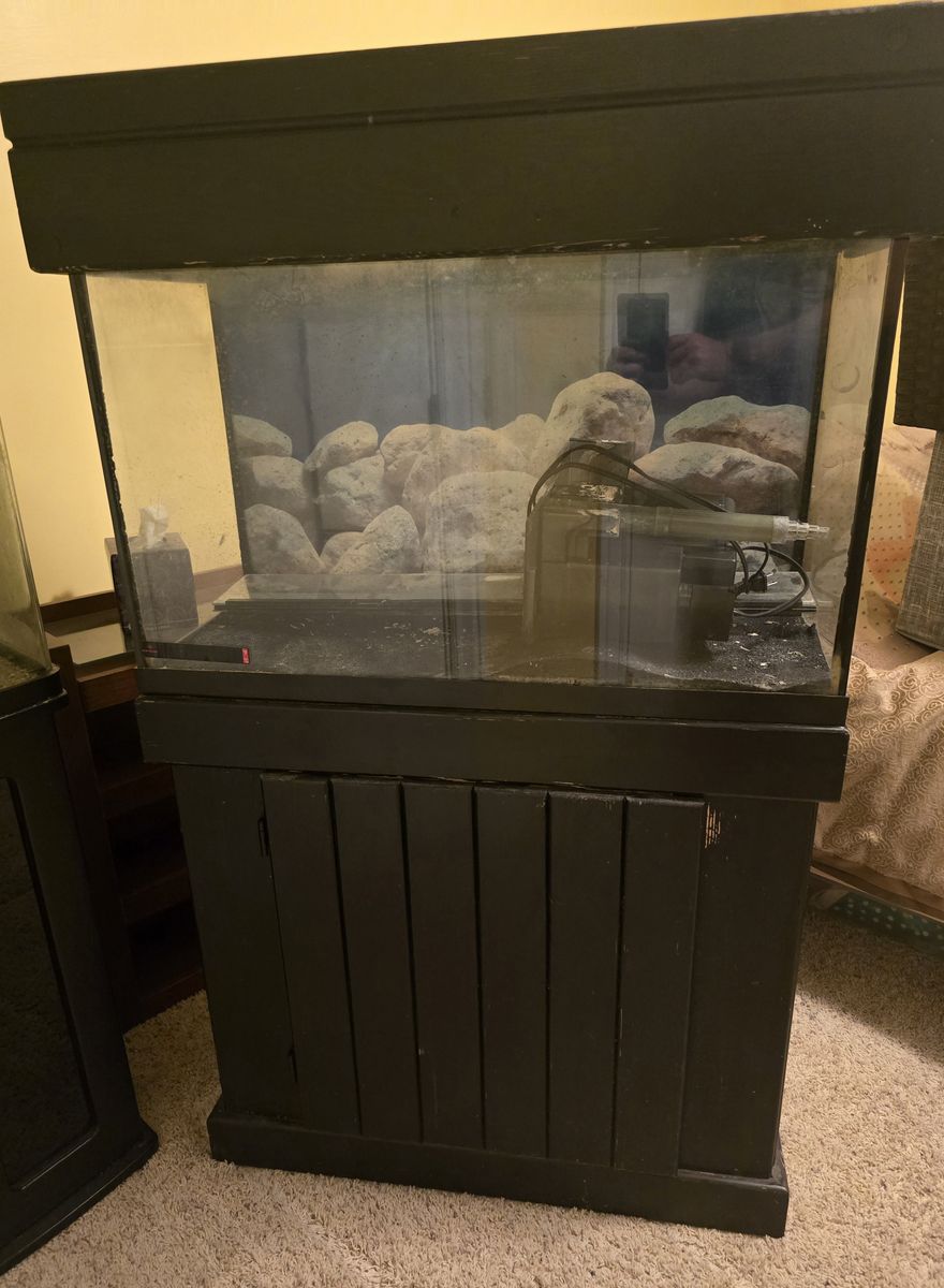 30 Gallon Tall Aquarium Tank with Matching Black Wood Stand Light and Filter