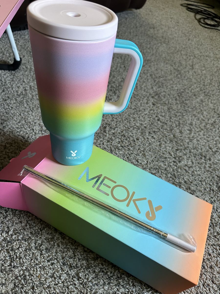 MEOKY 40oz Rainbow Tumbler Mug with Handle & Straw - New
