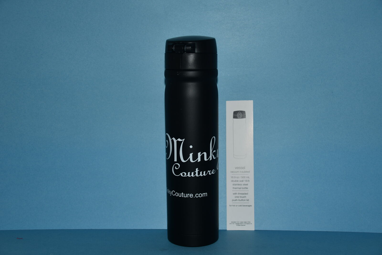 MINKY COUTURE TUMBLER ~ 16 oz ~ STAINLESS STEEL DOUBLE WALL ~ ONE TOUCH PUSH BUTTON LID