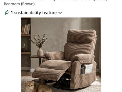 Thctvous R2562SG Brown Corduroy 360° Swivel Rocker Glider Recliner with Side Pocket, 300lb Capacity