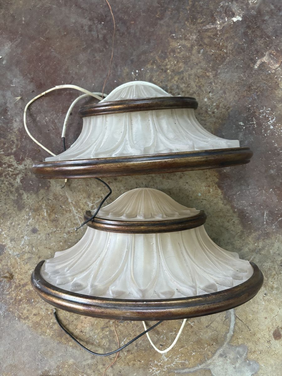Vintage Frosted Glass Flush Mount Ceiling Light Fixtures - Pair