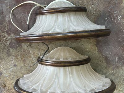 Vintage Frosted Glass Flush Mount Ceiling Light Fixtures - Pair