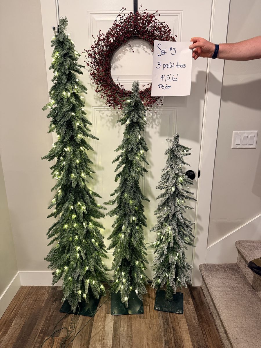 Set of 3 Pre-Lit Flocked Artificial Christmas Trees (4ft, 5ft, 6ft)