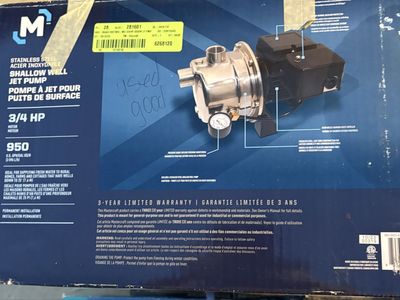 Mastercraft Stainless Steel 3/4 HP Shallow Well Jet Pump - 950 GPH/GAL for Rural Homes