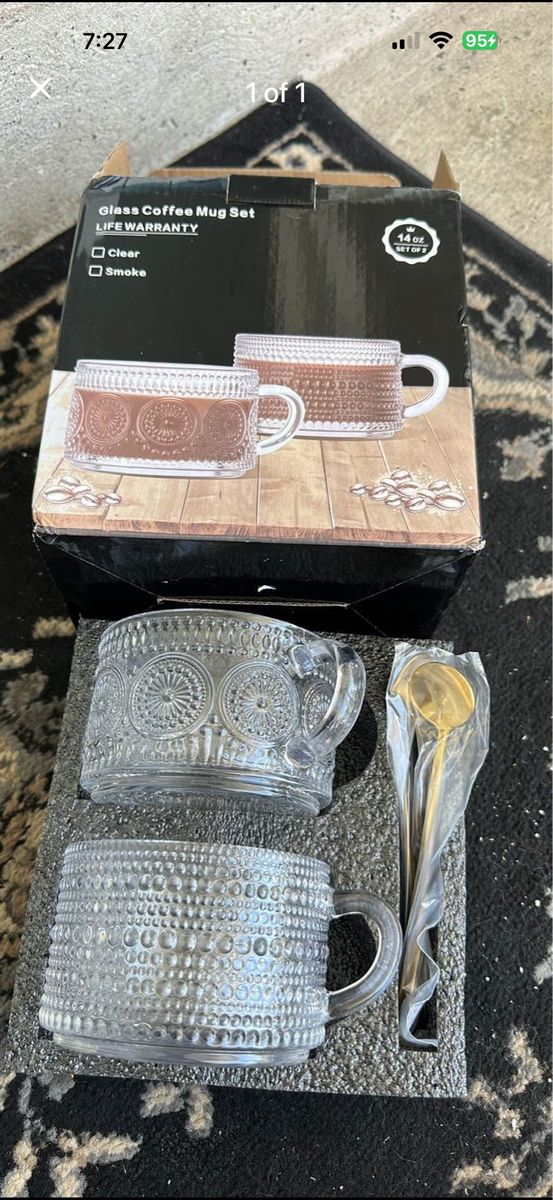 Glass Coffee Mug Set 14oz Clear Set of 2 with Spoons