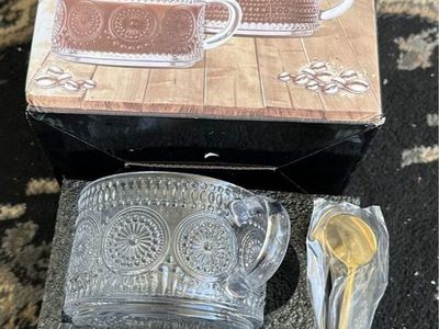 Glass Coffee Mug Set 14oz Clear Set of 2 with Spoons