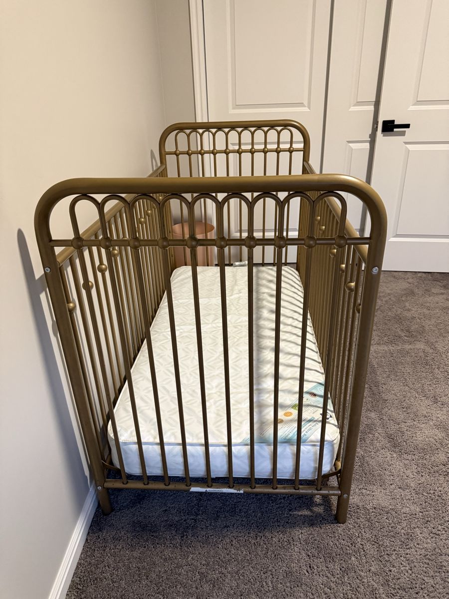 Little Seeds Monarch Hill Ivy Metal Baby Crib in Gold with Serta Mattress