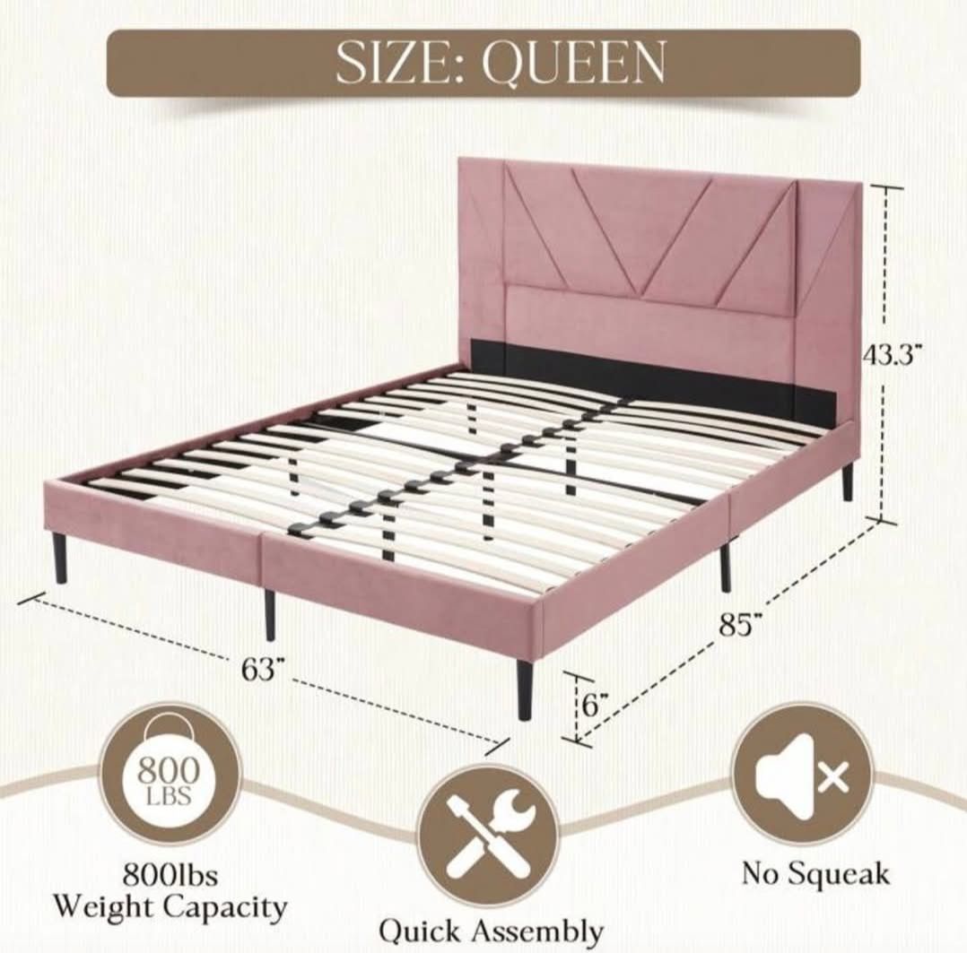 Queen Size Velour Bed Frame Dusty Pink
