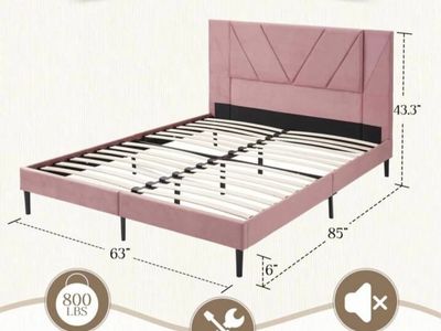 Queen Size Velour Bed Frame Dusty Pink