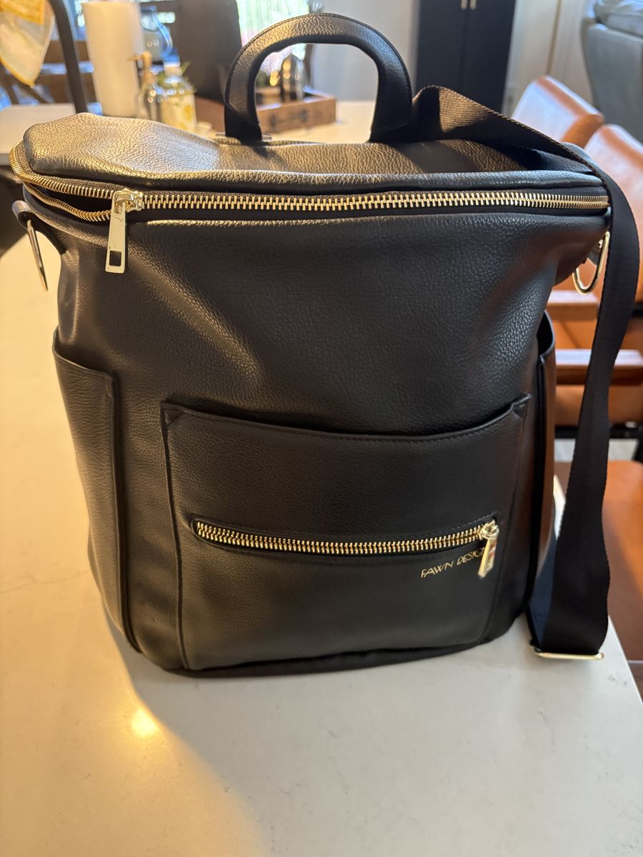 Fawn Design Black Vegan Leather Diaper Bag Backpack - XL & Medium Set