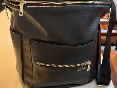 Fawn Design Black Vegan Leather Diaper Bag Backpack - XL & Medium Set