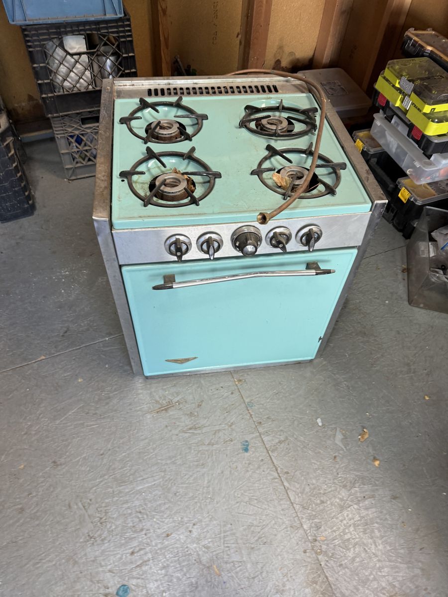 Vintage Camper Trailer 4-Burner Propane Stove/Oven – Retro Aqua – $200 OBO