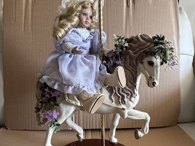 Ashton-Drake four season Vintage Porcelain Carousel Horse Doll Set with Extra Dolls & Stand