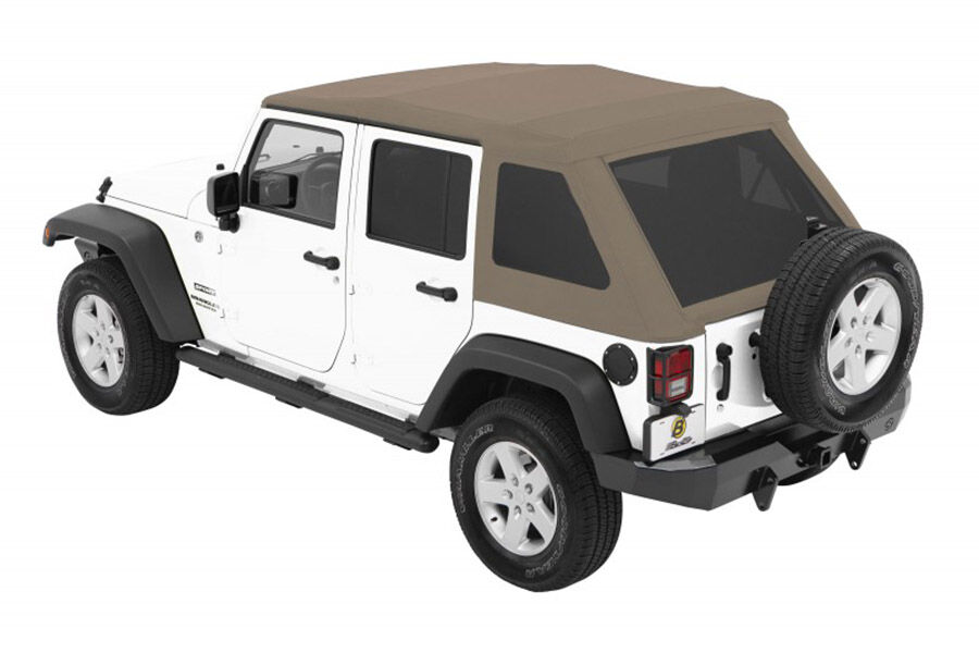 Bestop Trektop NX Glide Soft Top Tinted Windows Pebble Beige Twill 2007-2018 JK Jeep Wrangler 4 Door 54923-74