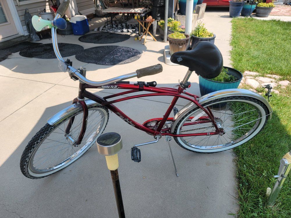 Vintage Huffy Bicycle Maroon Frame with Fenders and Pedals