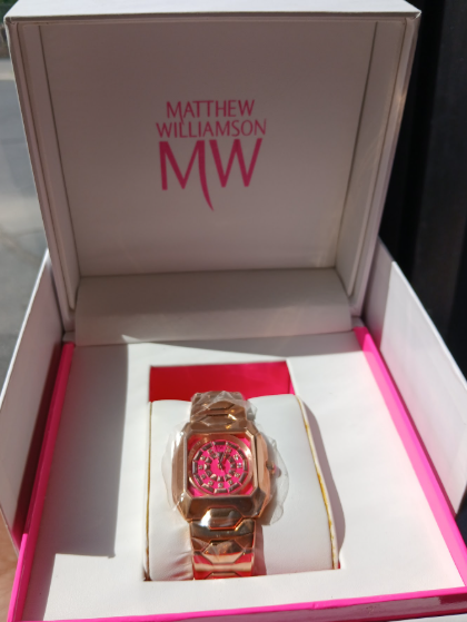 Matthew Williamson MW Rose Gold Tone Pink Dial Crystal Women's Quartz Watch - New in Box-Style 6