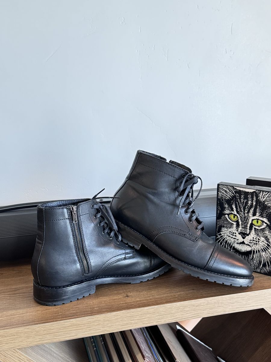 Thursday Boot Co. Black Leather Everyday Lace-Up & Zip Ankle Boots with Cap Toe - Size 10.5