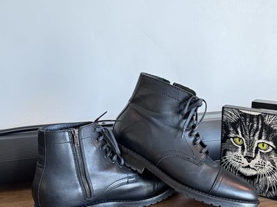 Thursday Boot Co. Black Leather Everyday Lace-Up & Zip Ankle Boots with Cap Toe - Size 10.5