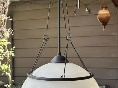 Vintage Swirled Frosted Bell Chandelier with Bronze Accent Frame