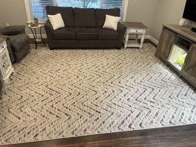 Large Gray and White Chevron Pattern Area Rug